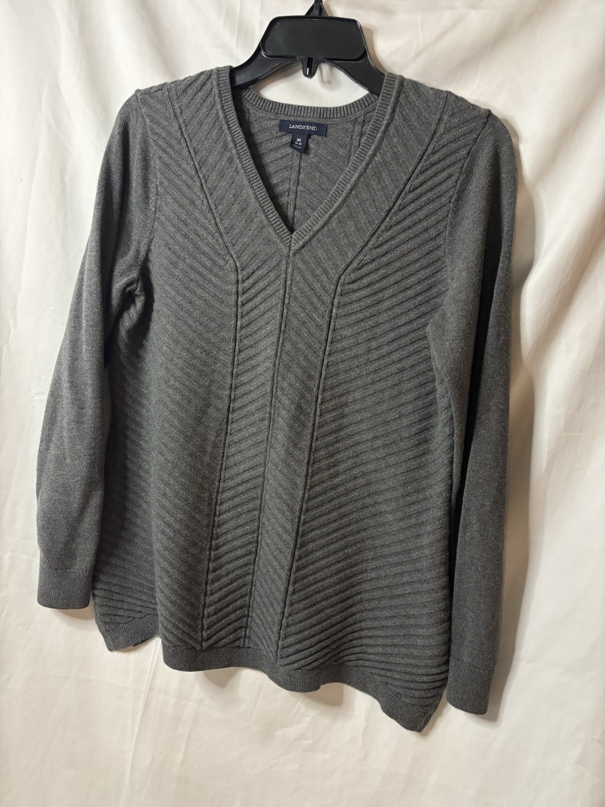 Lands’ End Women’s 100% Baumwolle(Cotton) V-Neck Sweater Dark Gray Size Medium