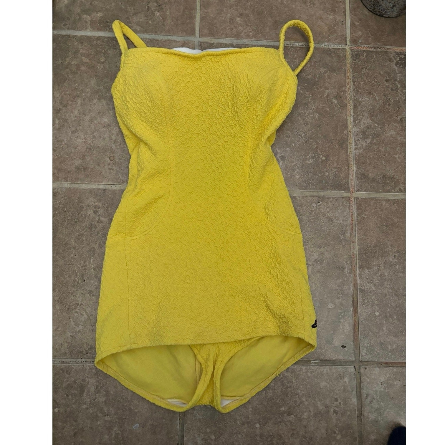 Vintage Jantzen Yellow Swimdress One Piece Swimsuit Crinkle USA Size 12