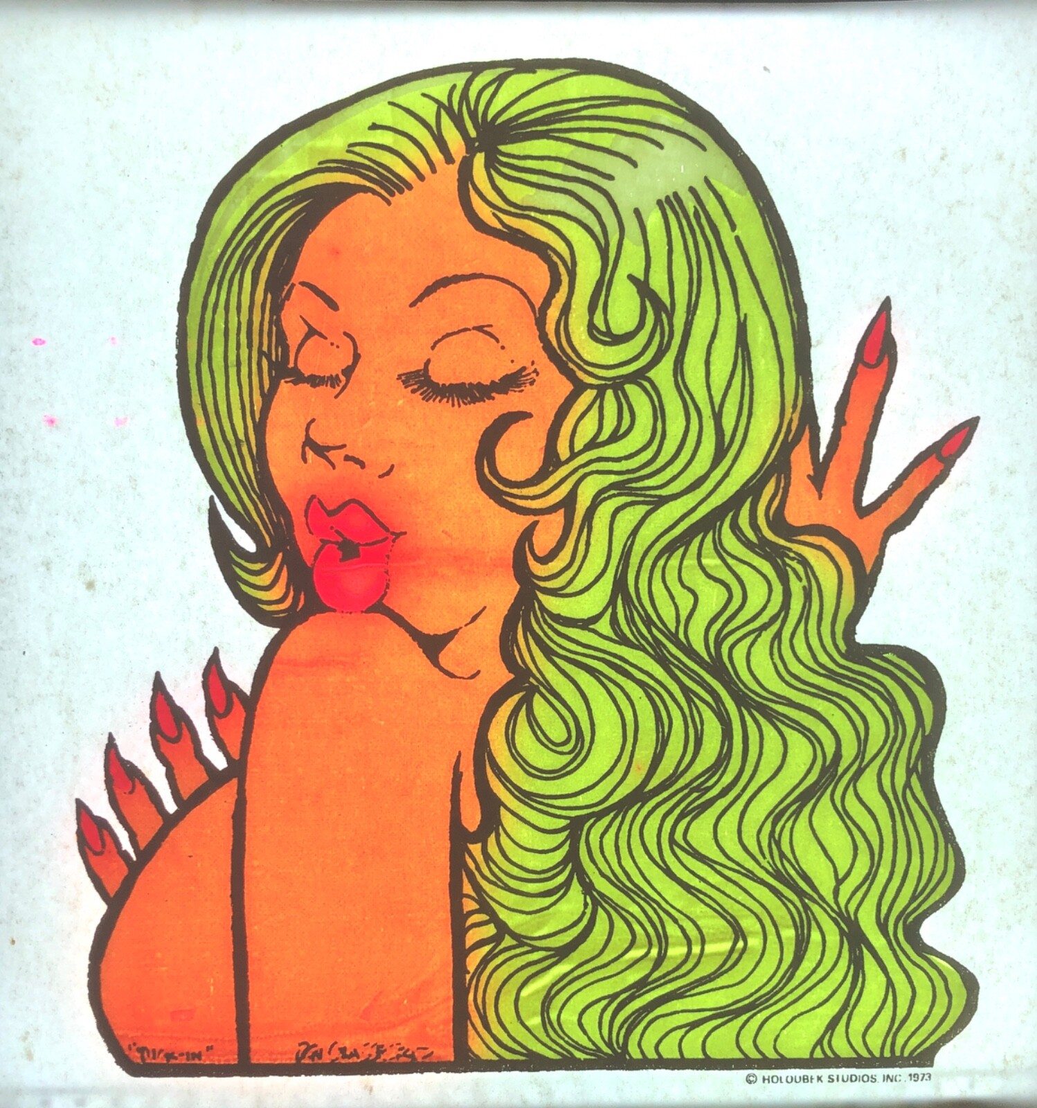Original Vintage 1973 Psychedelic Blonde Woman Iron On Transfer DAYGLO