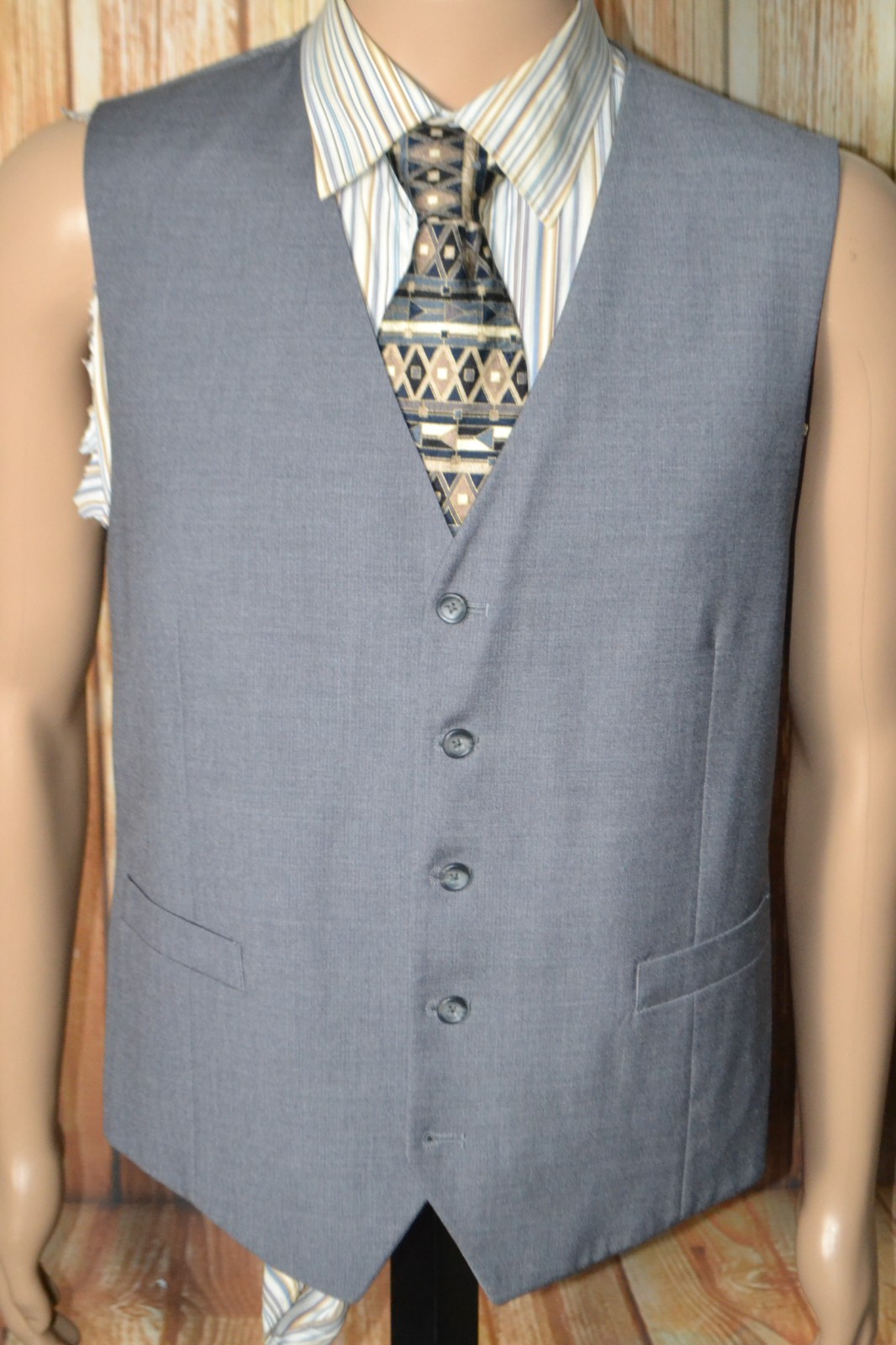 Pronto Uomo Men Gray Polyester Blend 2 Button 3pcs Suit Sz 42R Wst 38×28