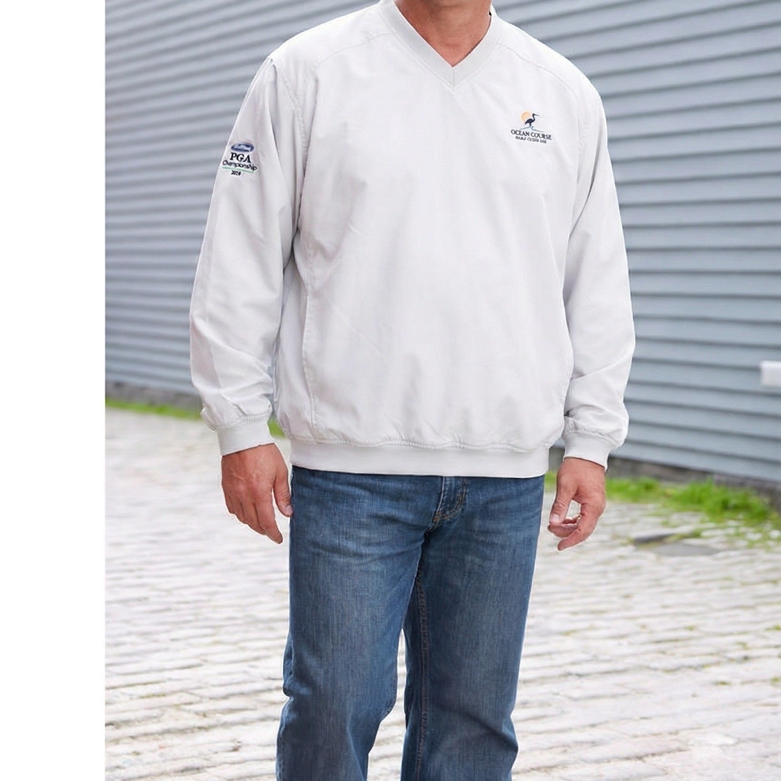 Half Moon Bay Mens Golf Windshirt Pullover XL Beige Ocean Course V-Neck
