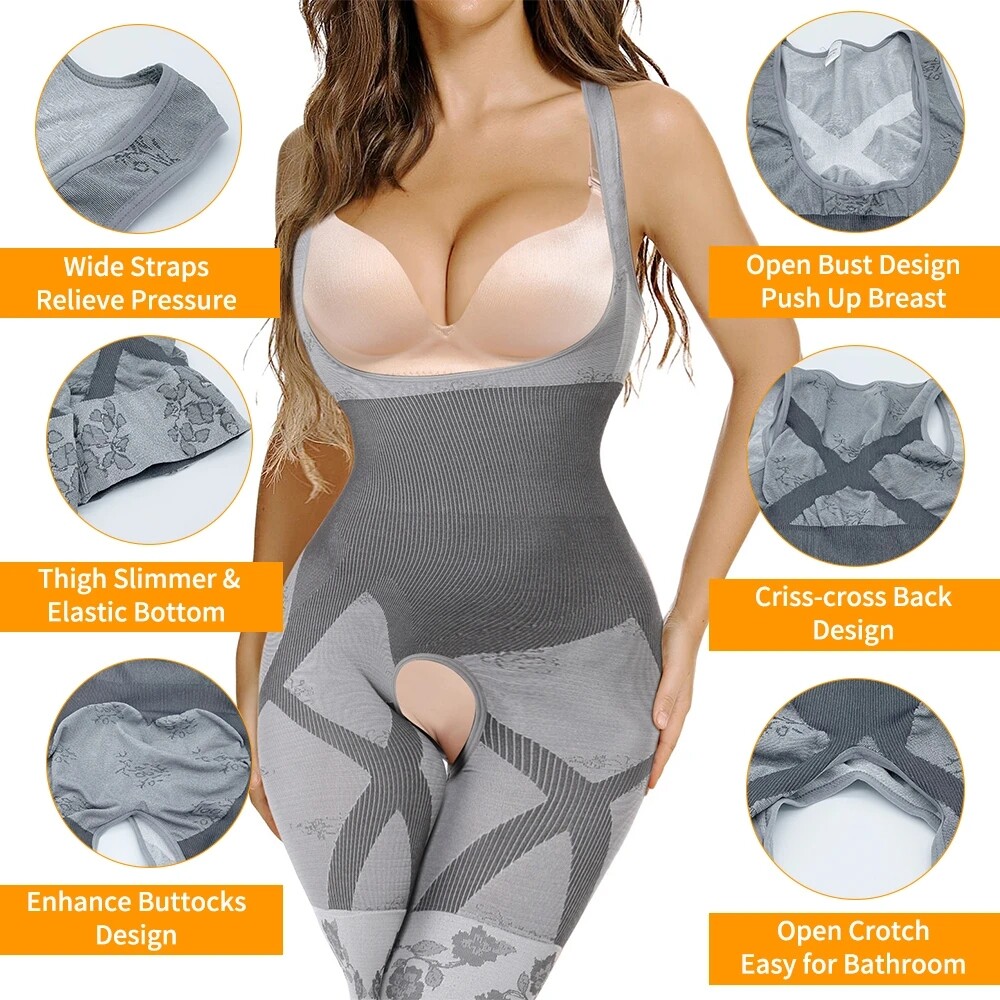 Women Seamless Compression Shapewear Mid Thigh Slimmer Crotchless Bodysuits US