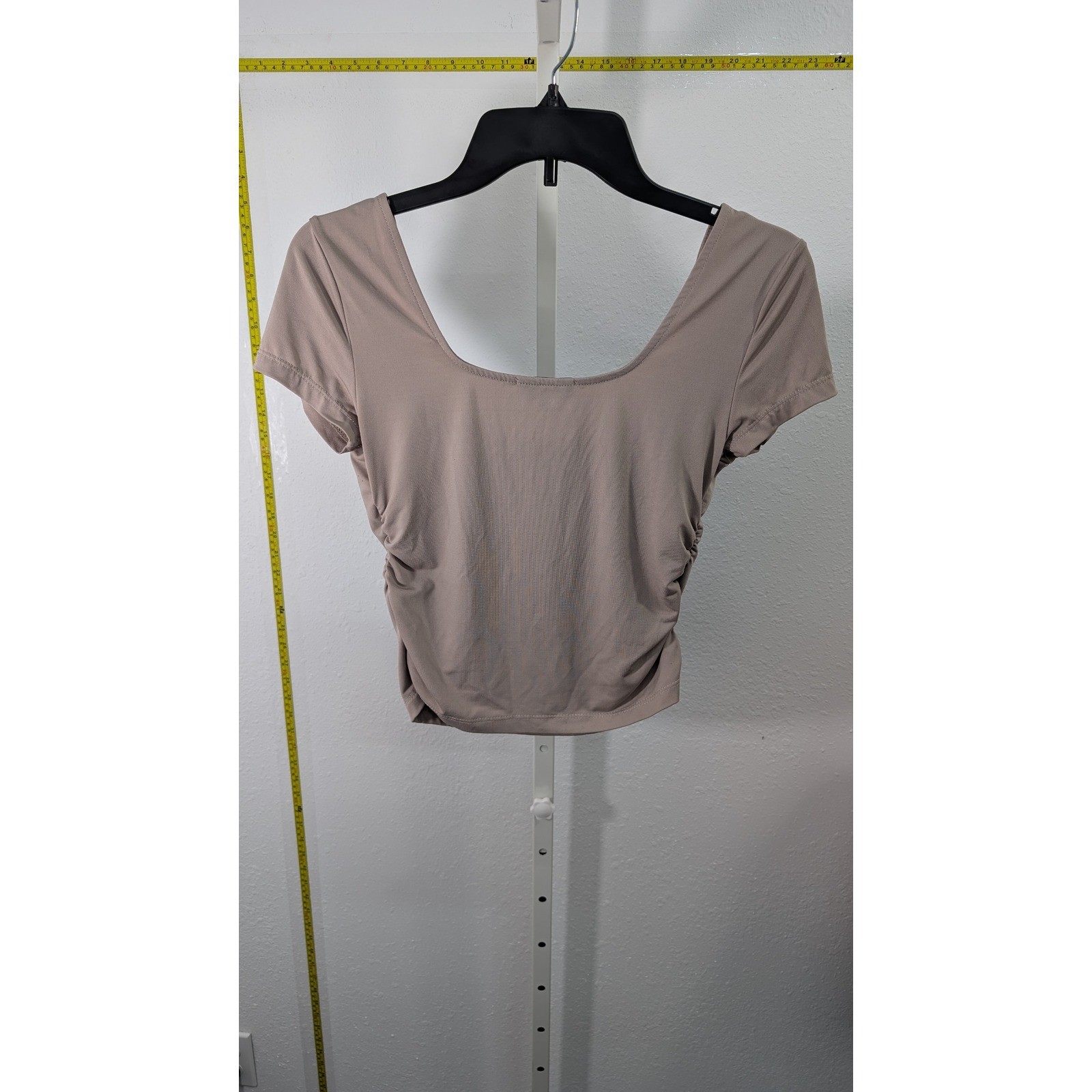 Faded Rose Womens Square Neck Ruched Side Crop Top Taupe Mauve Size Medium