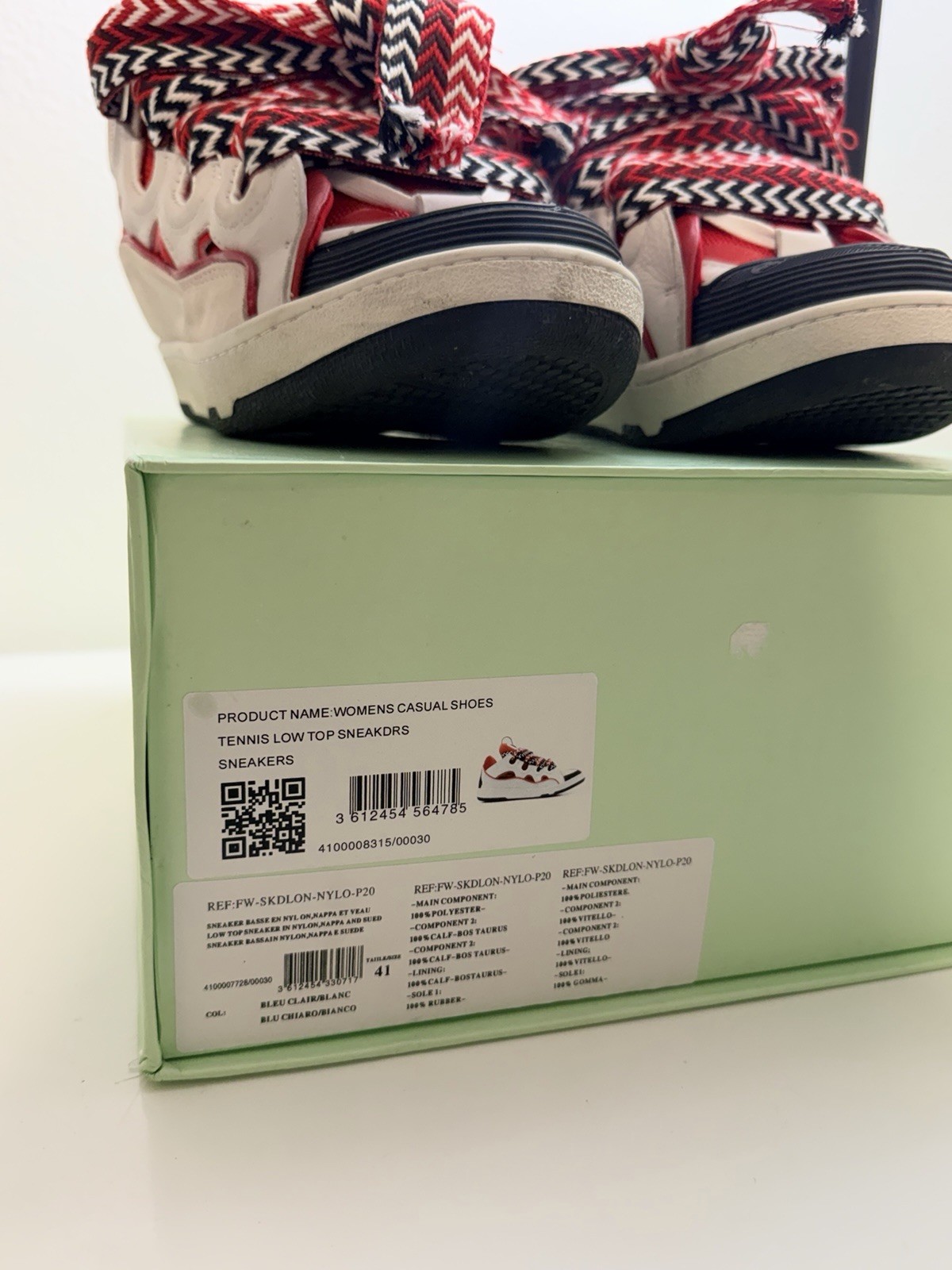 Lanvin size Men’s size 8 Y2K Sneakers White/Red/Black Leather lace-up