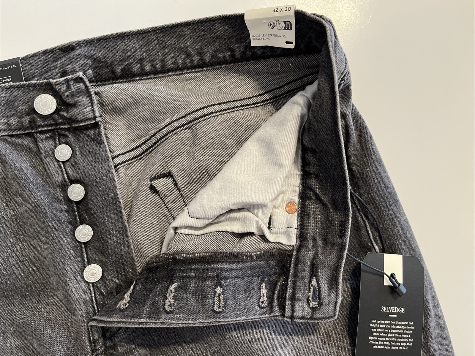 Levi’s 501 Selvedge Original Straight Leg Jeans Men’s 32×30 Gray Big E NWT $148