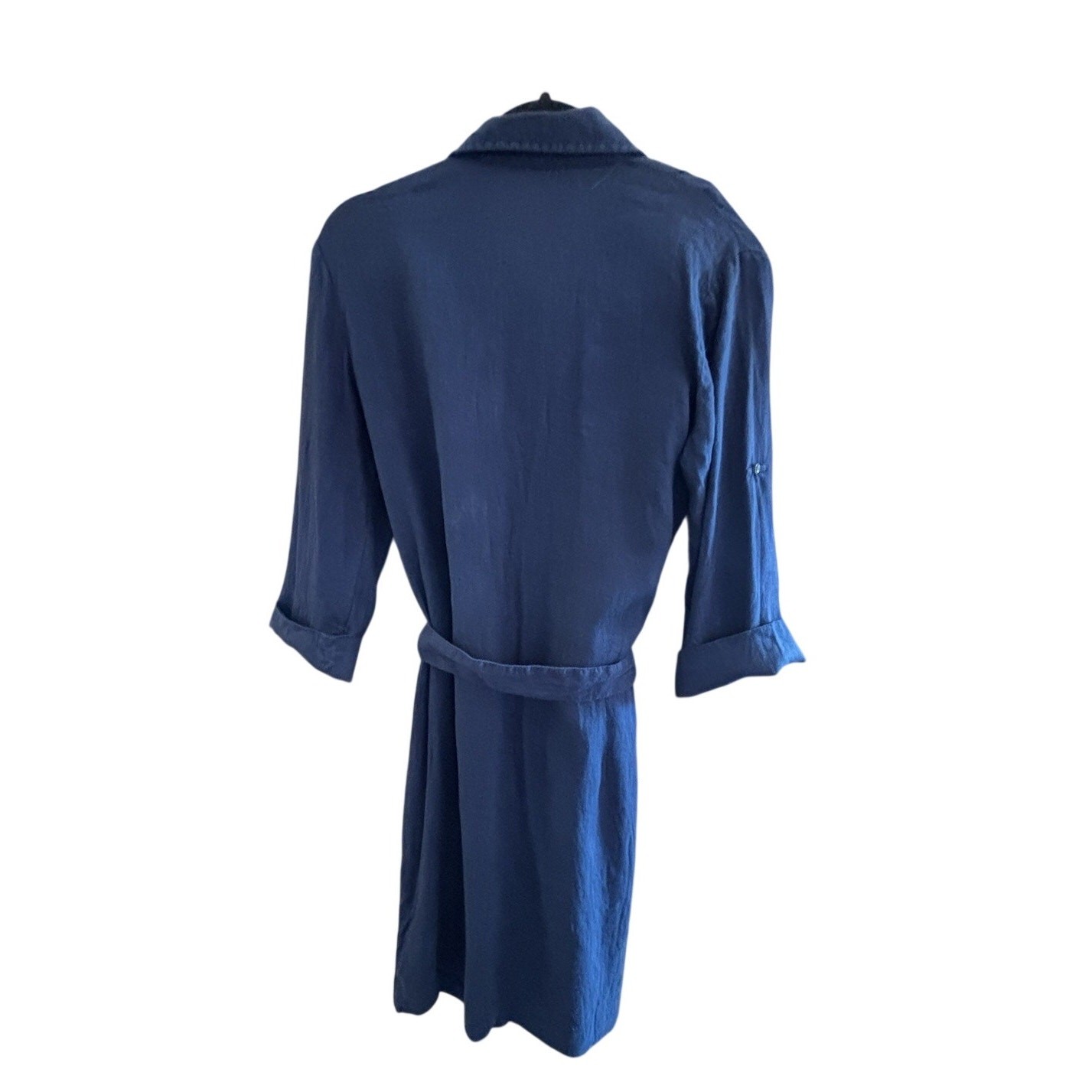 J McLaughlin 100% Linen Shirt Dress Sm Navy Button Up Belted Resort Beach Summer