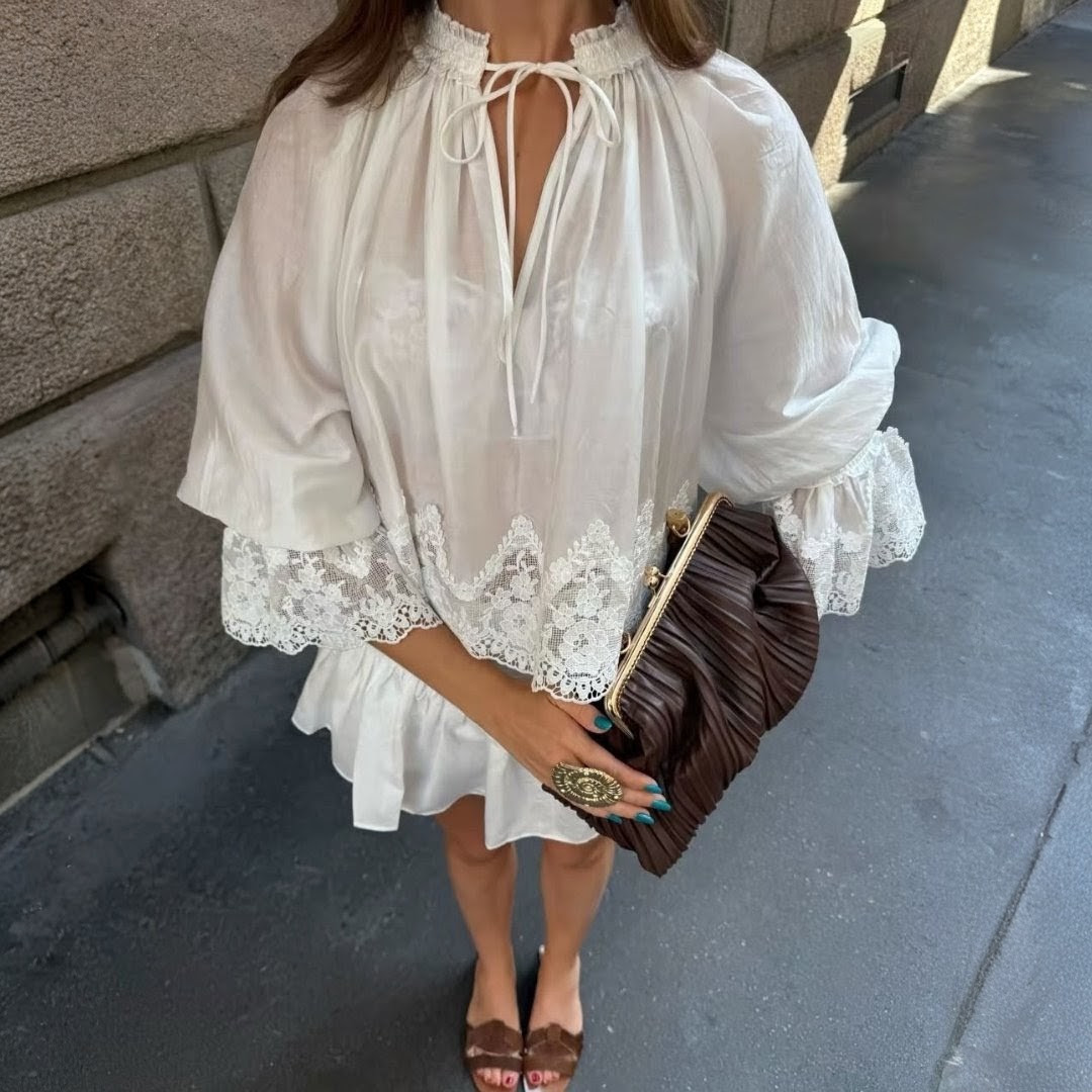 BNWT H&M Lyocell Blend Lace-Trimmed Blouse 1342435001 White Sizes XS, S, M, L