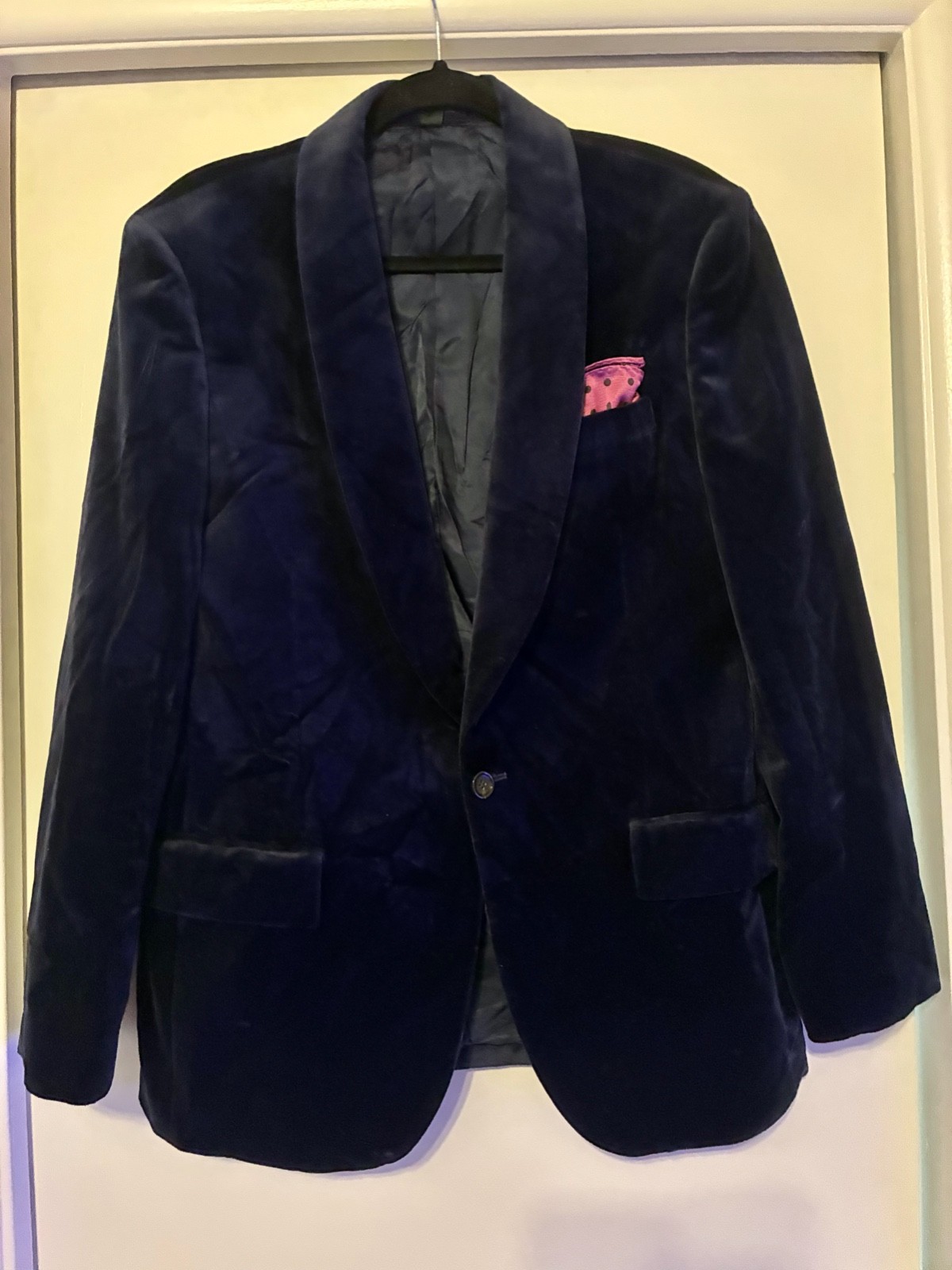 J Crew Ludlow Sapphire Blue Velvet 1 Button/Shawl Collar Dinner Jacket SZ 40S
