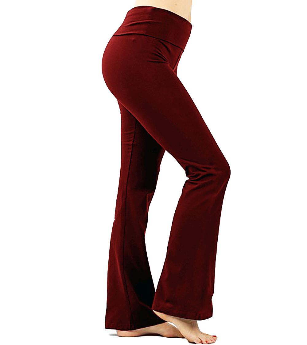 Women Flare Yoga Pants Bootcut High Waist Foldover Cotton Spandex 36″ Inseam