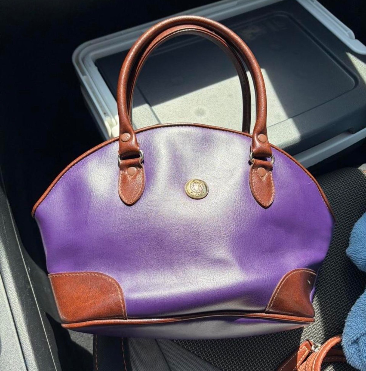 Liz Claiborne Handbag Purse Purple W/Brown Top Zip