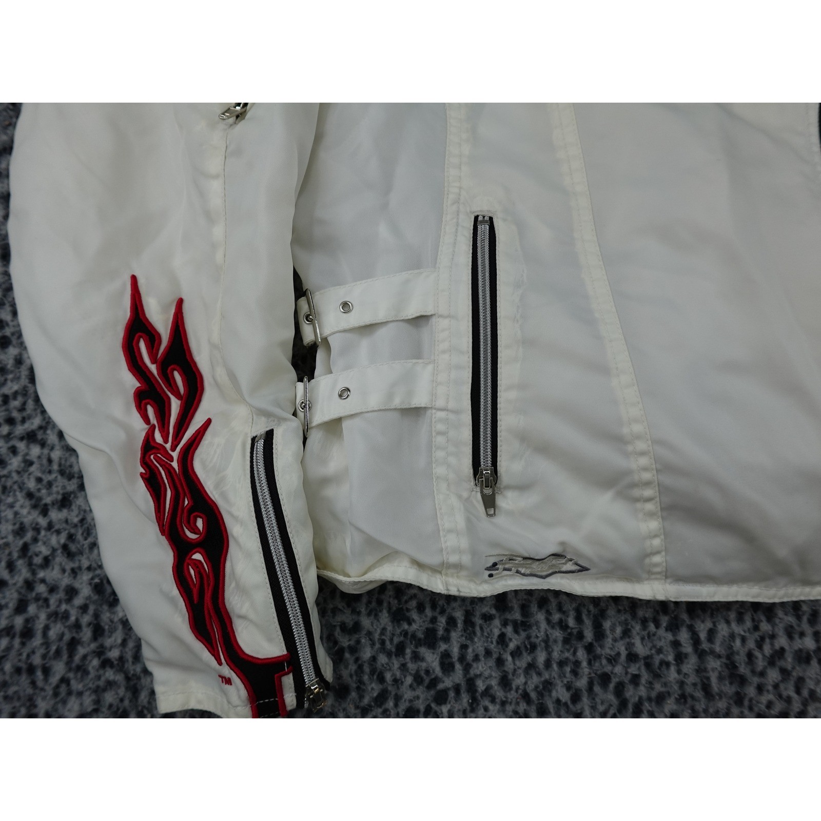 Orange County Choppers Moto Jacket Womens Medium White Good Flame Embroidered