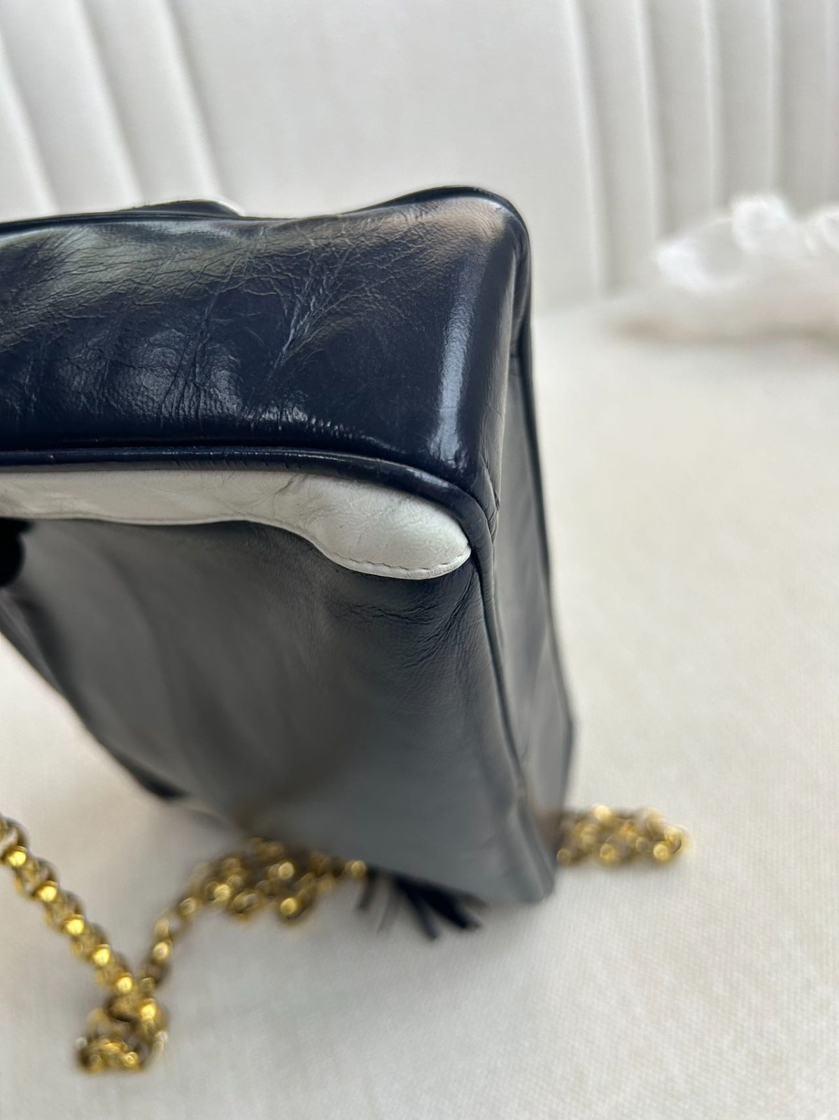 Chanel Camera Crossbody Bag Blue Leather Silver Flap Chain Pre-Owned France