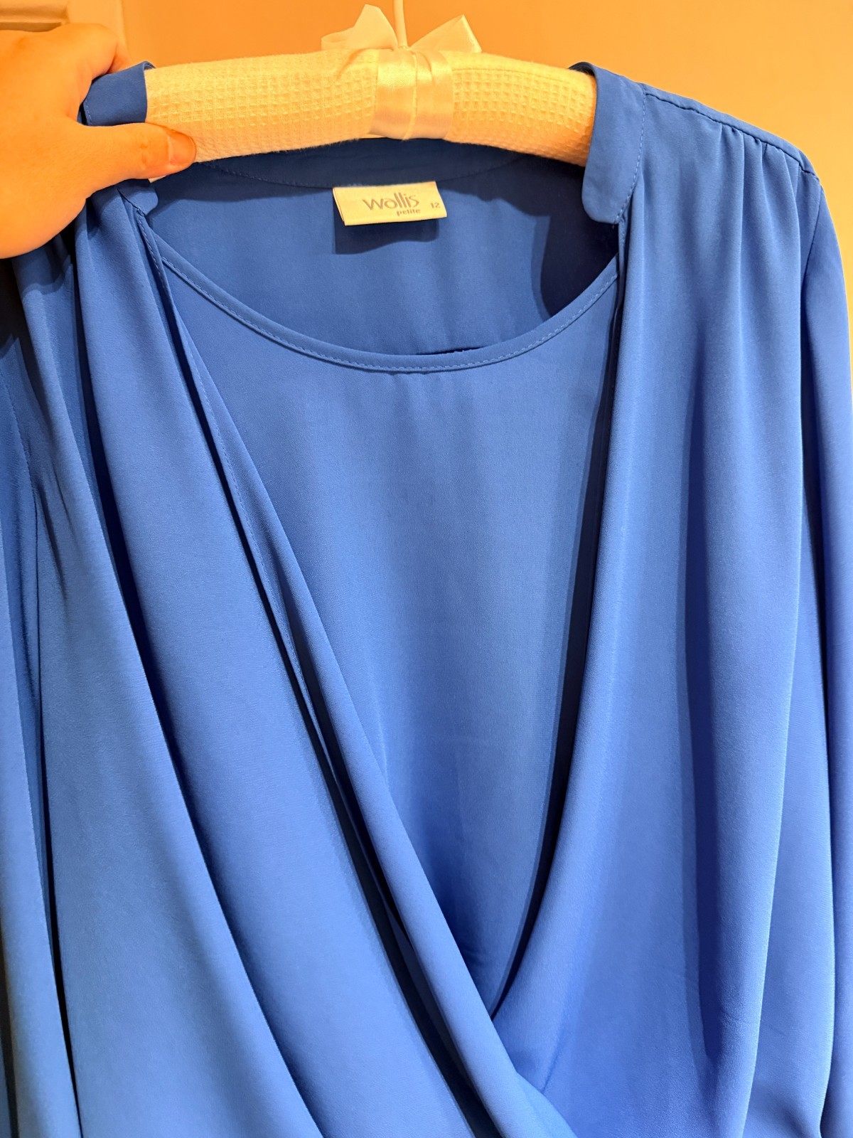 Wallis Petite Sky Blue Blouse UK 12 Embellished Sequin Cuff Wrap Front Smart Top