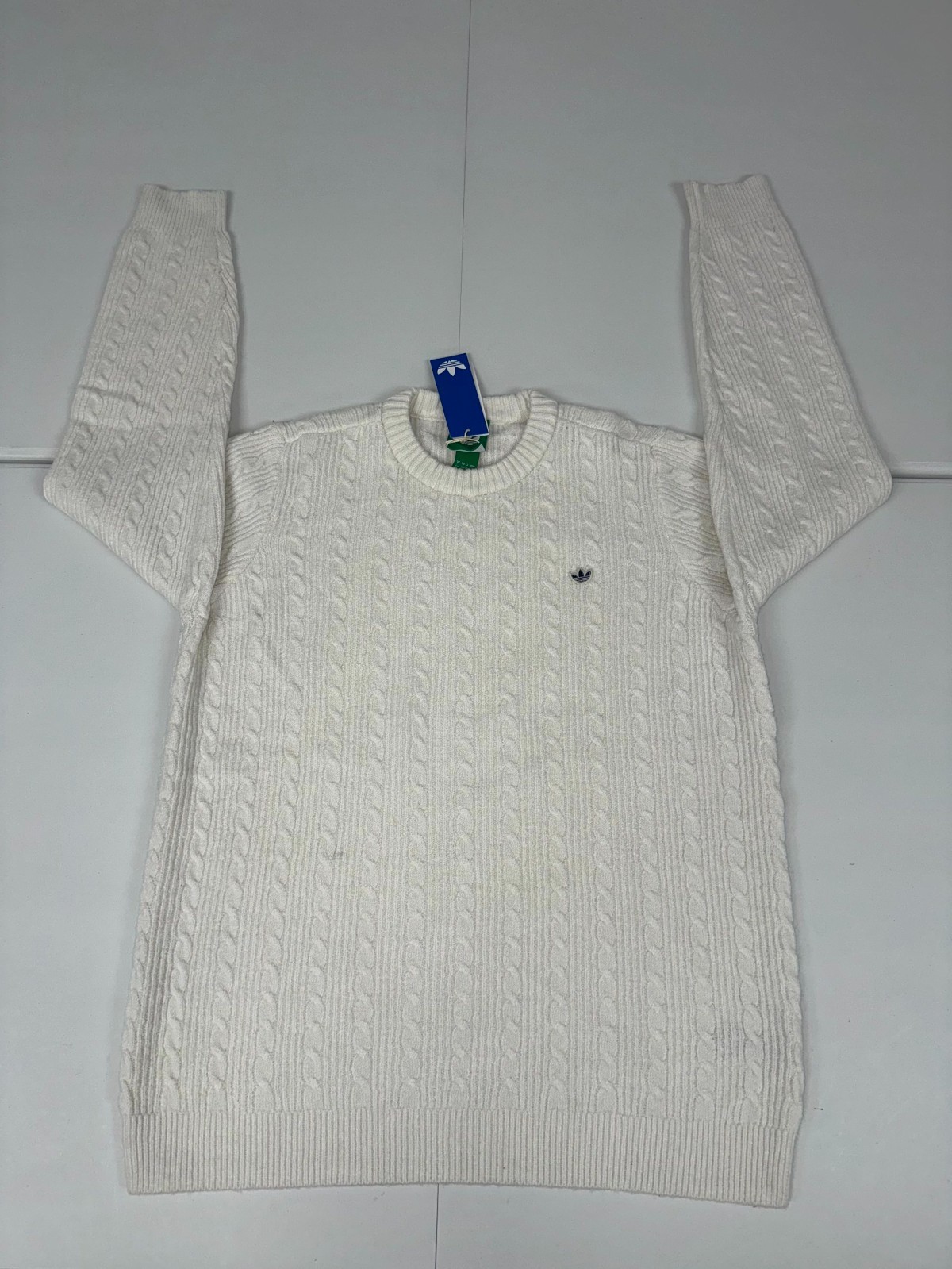 Adidas Originals Cableknit Golf Sweater Men’s Large Chalk White Crewneck JN9740