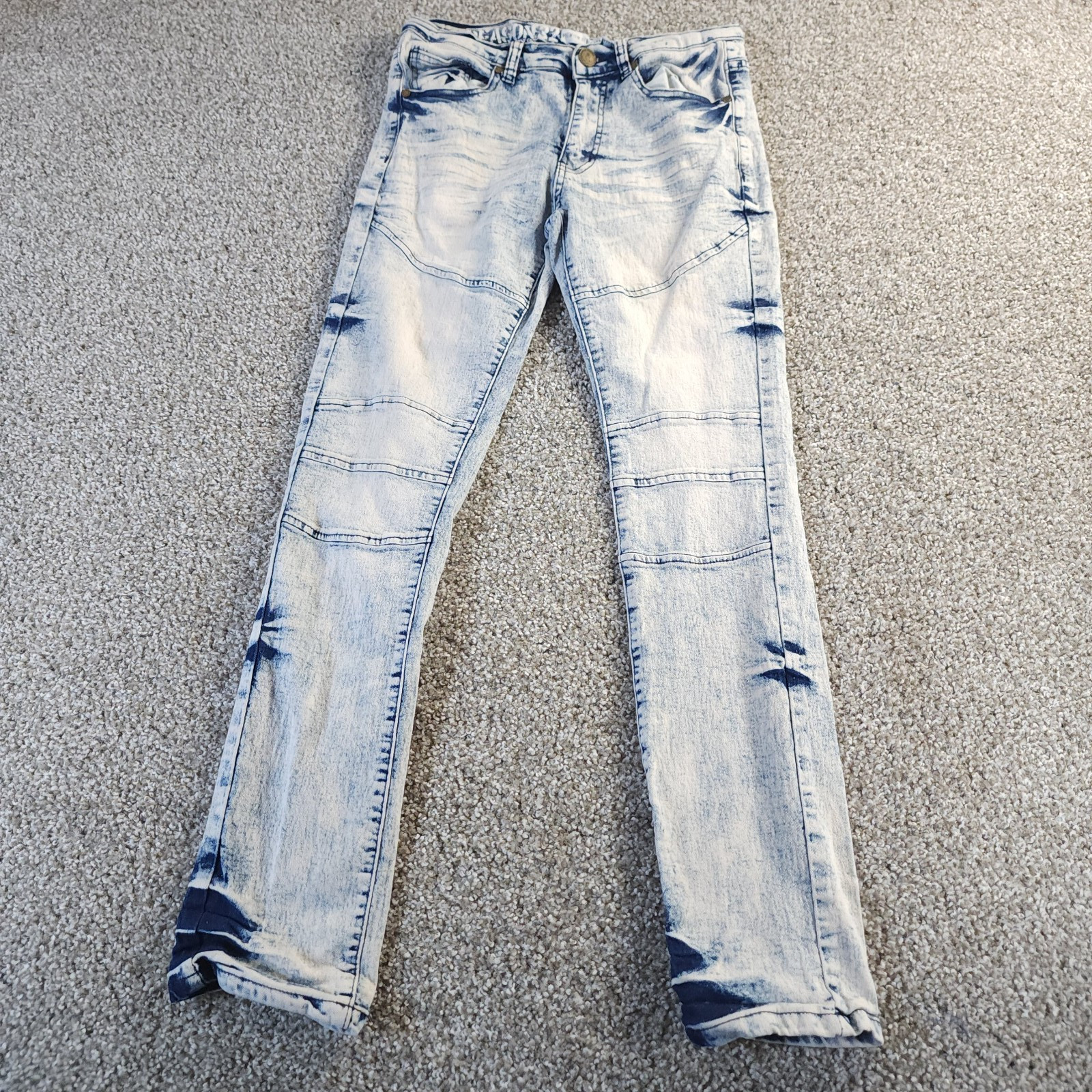 Reason Brand Mens Jean 32 Light Wash Moto Biker Style Hand Crafted Denim Stretch