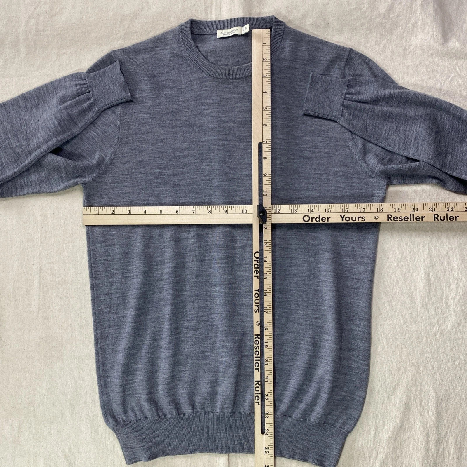 Suitsupply Merino Wool Sweater Mens SMALL Gray Crew Neck Long Sleeve Knit