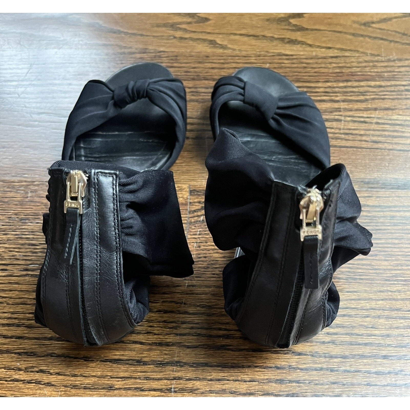 Fendi Black Stretch Fabric Ankle Wrap Flat Sandals Size 37.5 (7/7.5 US)