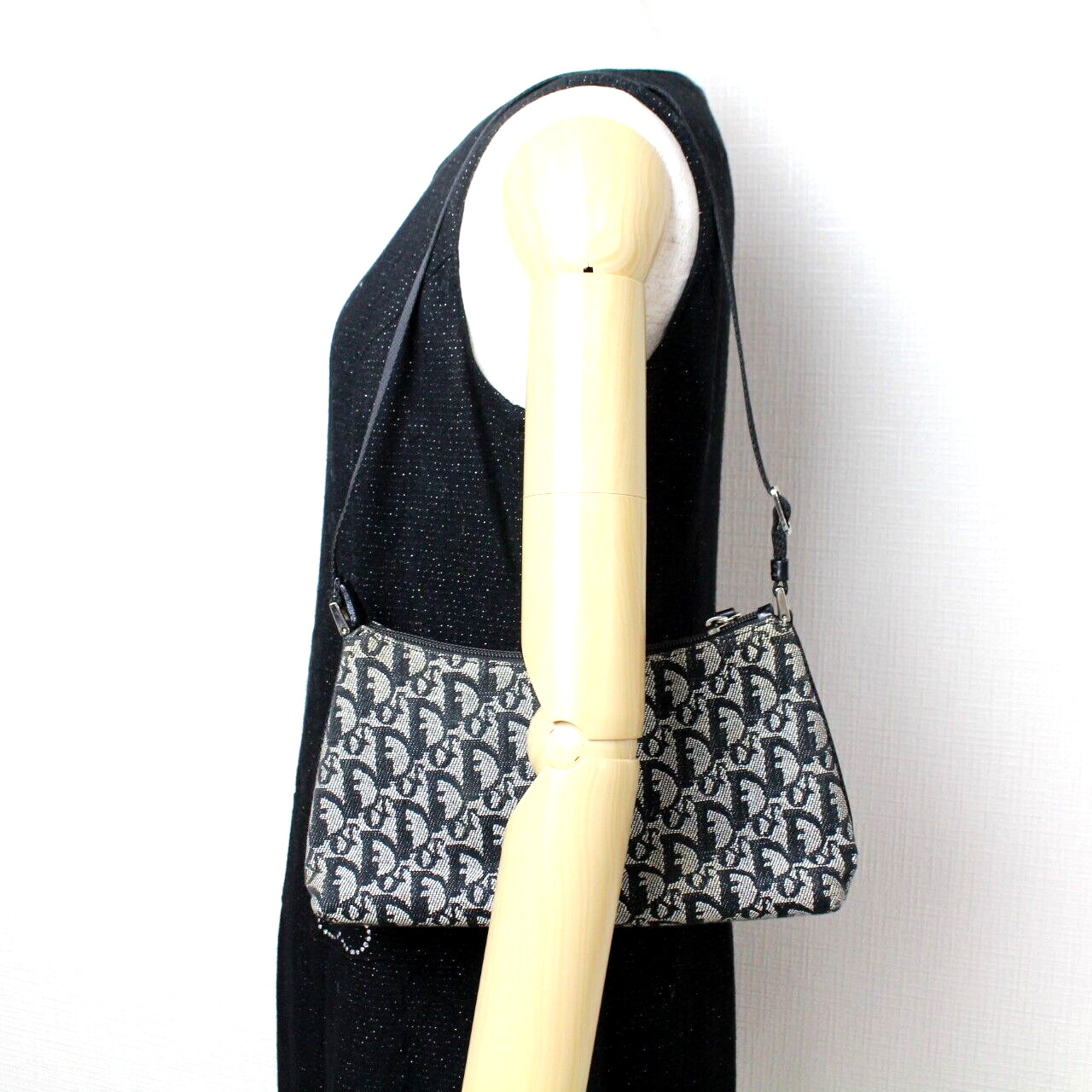 Christian Dior Trotter Shoulder Bag Black Canvas Leather Auth Used