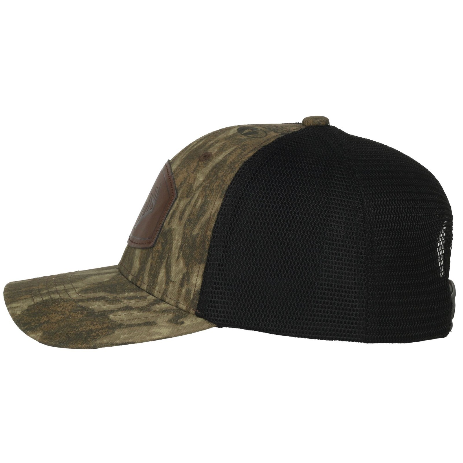 Mossy Oak® New Bottomland® Camo Trucker Hat with Deer Antler Leather Patch