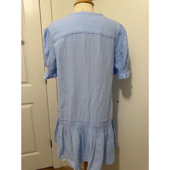 Women’s Cotton Double Cloth Mini Dress with Drop Waist, Size XL boho preppy chic