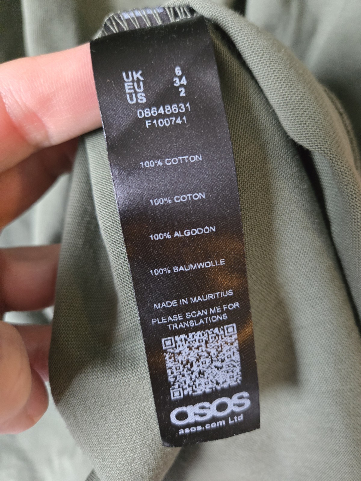 ASOS Brave Soul Petite Lizzie High Neck Smock Dress Khaki Green US 2 100% cotton