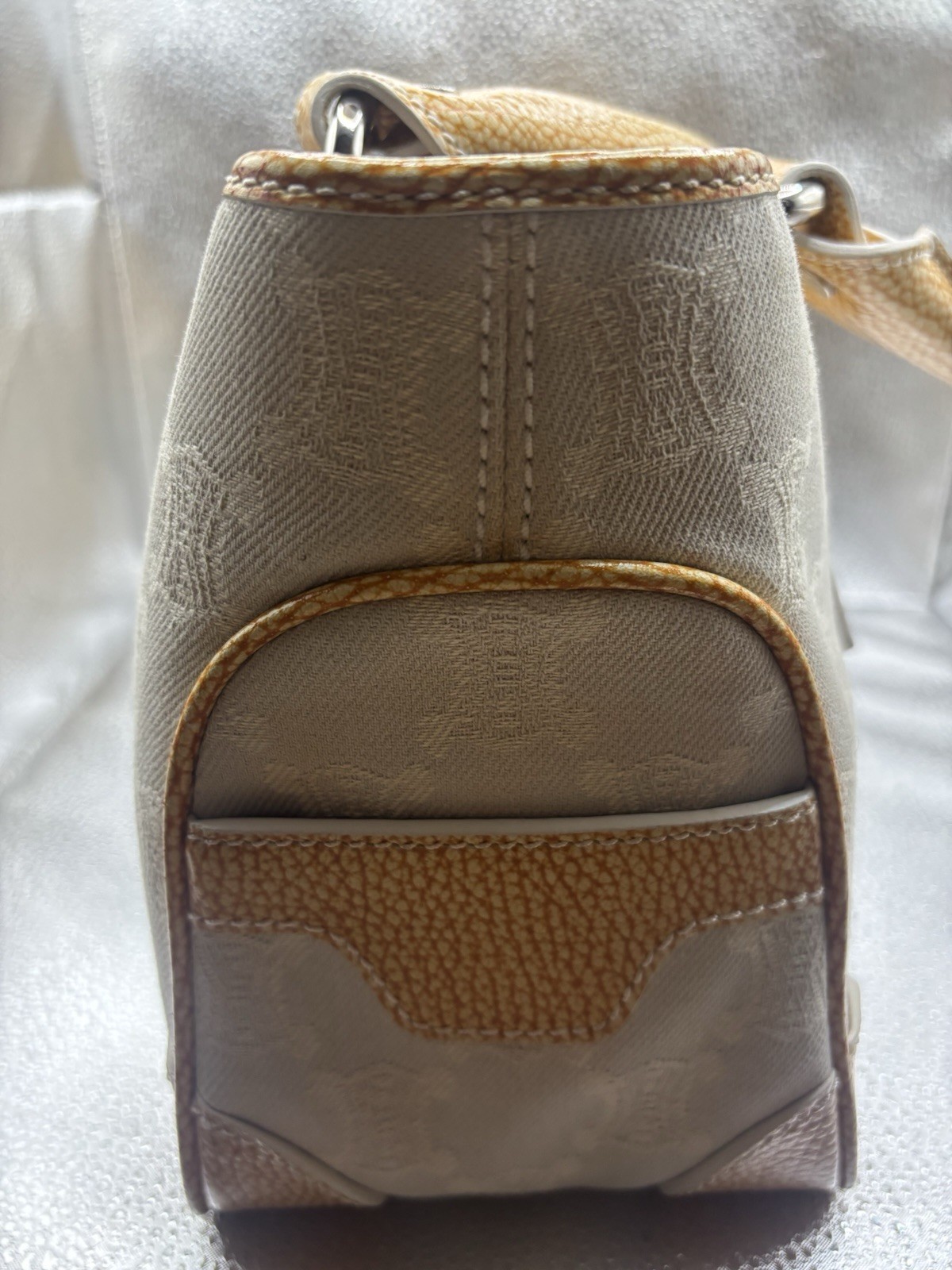 Authentic Celine Boogie Bag Ivory Macadam Monogram Canvas Tan Leather Vintage