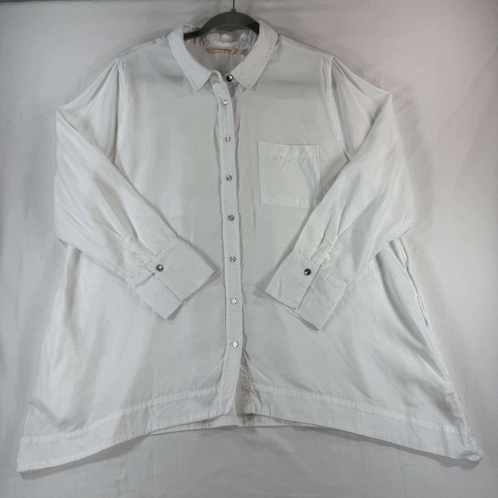 Soft Surroundings White Tencel Lyocell Button Down Shirt Tunic Pockets 1X 5AX97