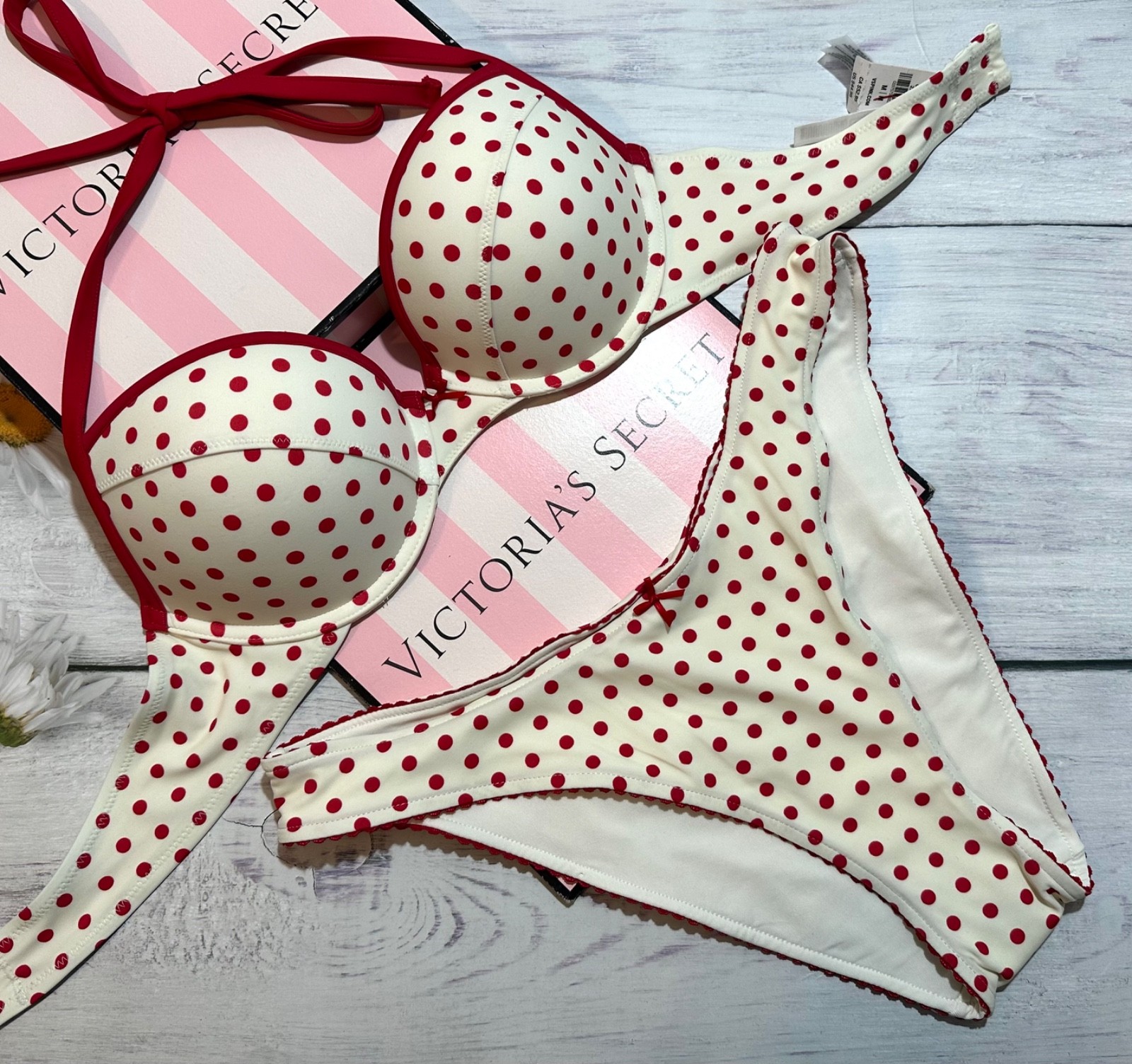 VS Pink by Frankie’s Bikinis Swimsuit polka dot ADDISON PUSH-UP BIKINI Set