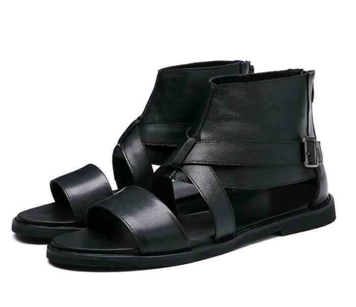 Men’s Faux Leather Sandals Open Toe High Top Gladiator Beach Roman Shoes Retro