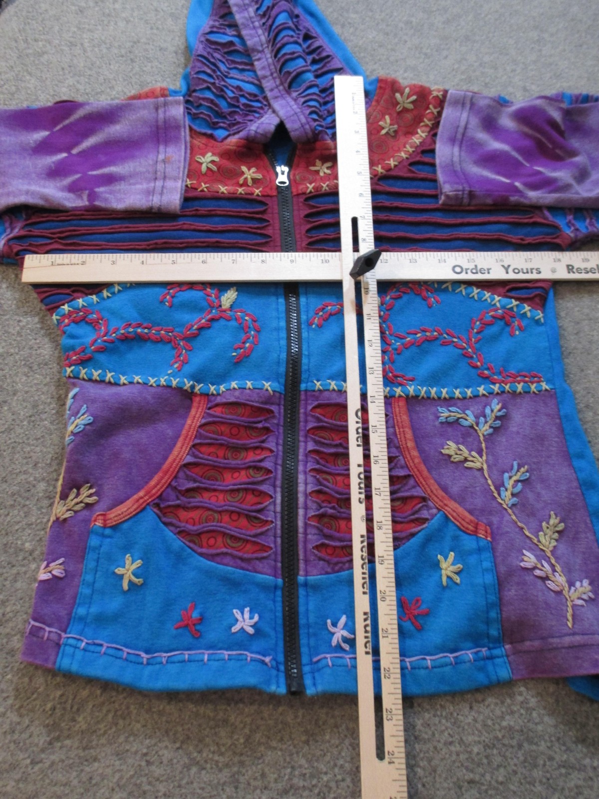 India Boutique Jacket Womens Medium Multicolor Hooded Embroidered Boho Hippie