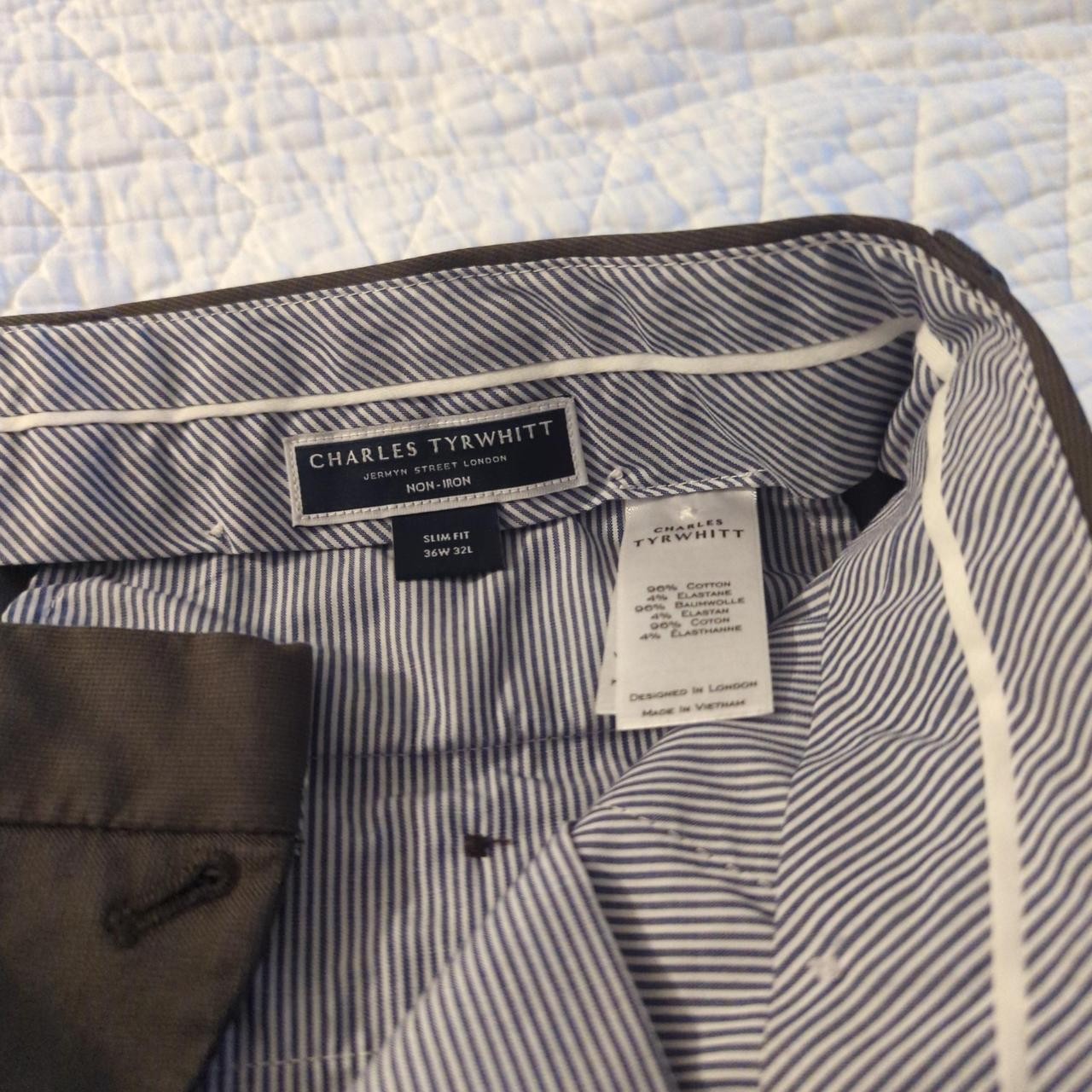 Charles Tyrwhitt Men’s Smart Texture Dress Pants – Olive Green 36×32 Slim Fit