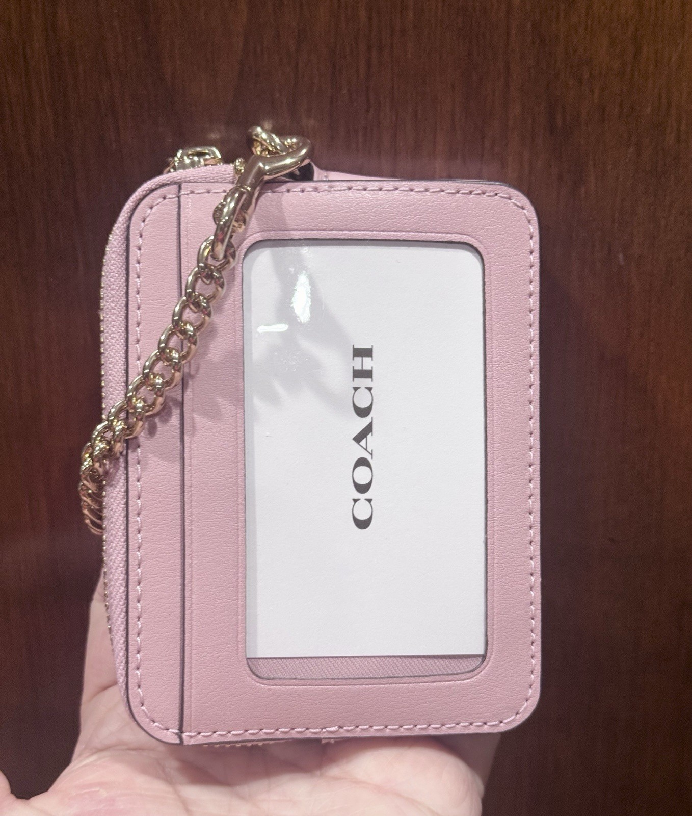 Coach Zip Card Case In Signature Denim With Charm/Gold/Light Pink CFA35 NWT