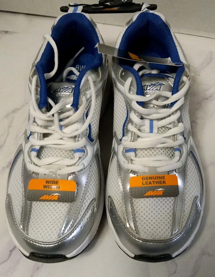 Women’s Avia 5000 Sneakers Shoes White Blue Silver Size 8W NWT