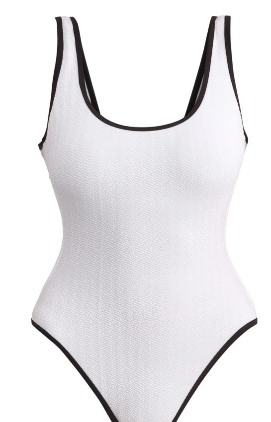 No Boundaries 1 Piece Vivid White Cheeky High Leg Swim Suit Size S (4-6) – New