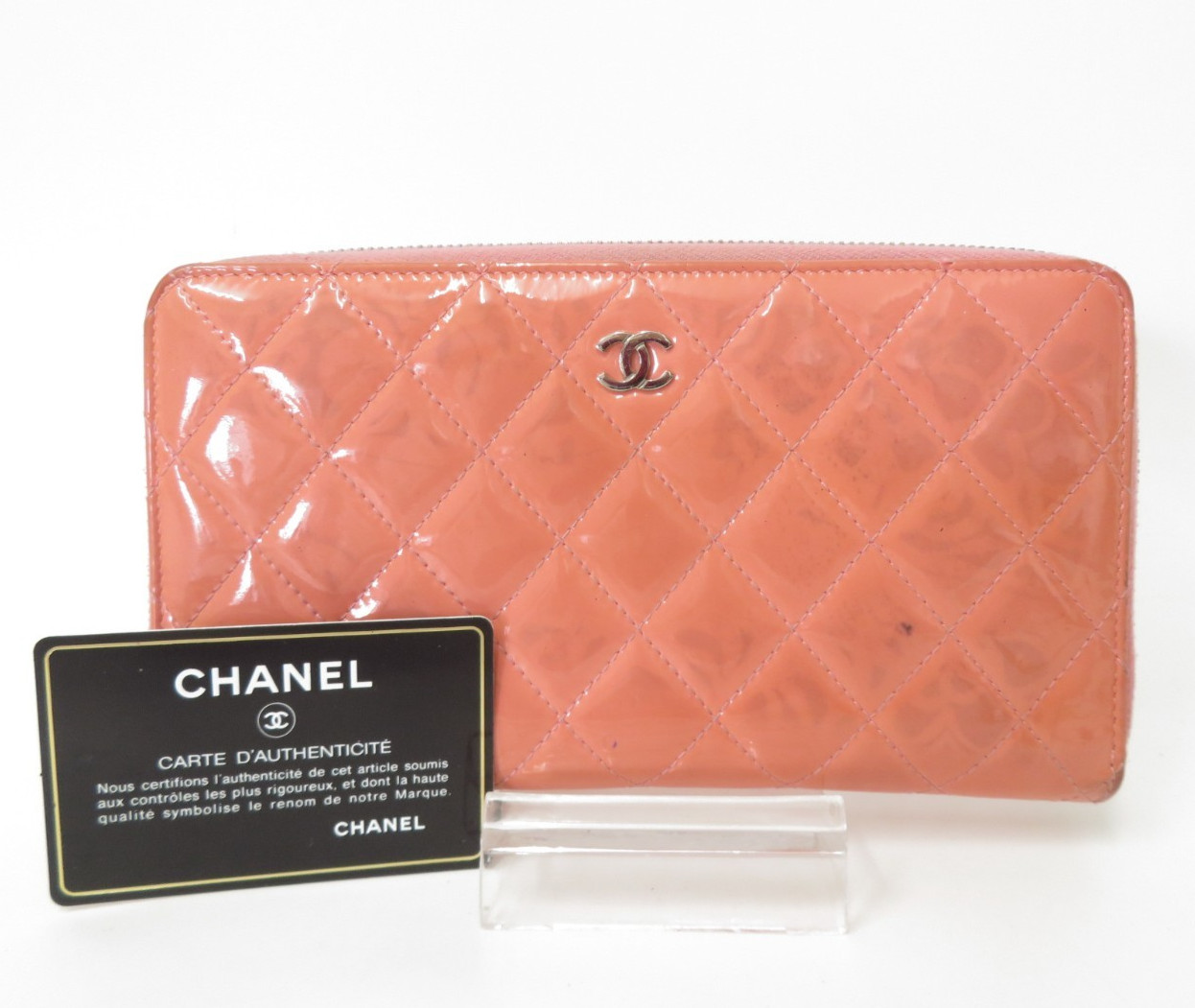 Authentic CHANEL CC Matelasse Patent Leathe Zip Around Zippy Long Wallet I#52003
