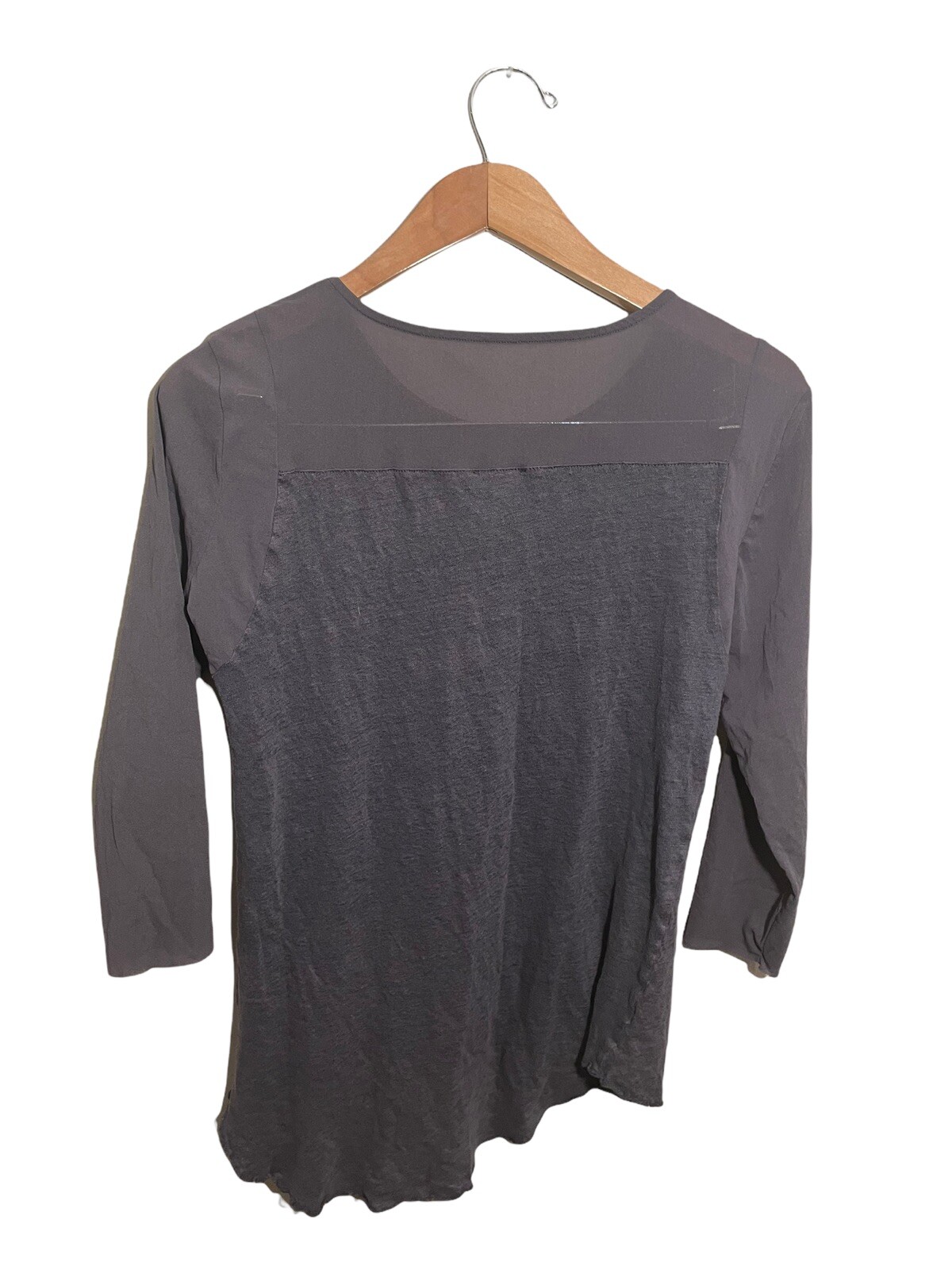 Marseille Sheer Panel Linen Top Womens Large Asymmetric Hem