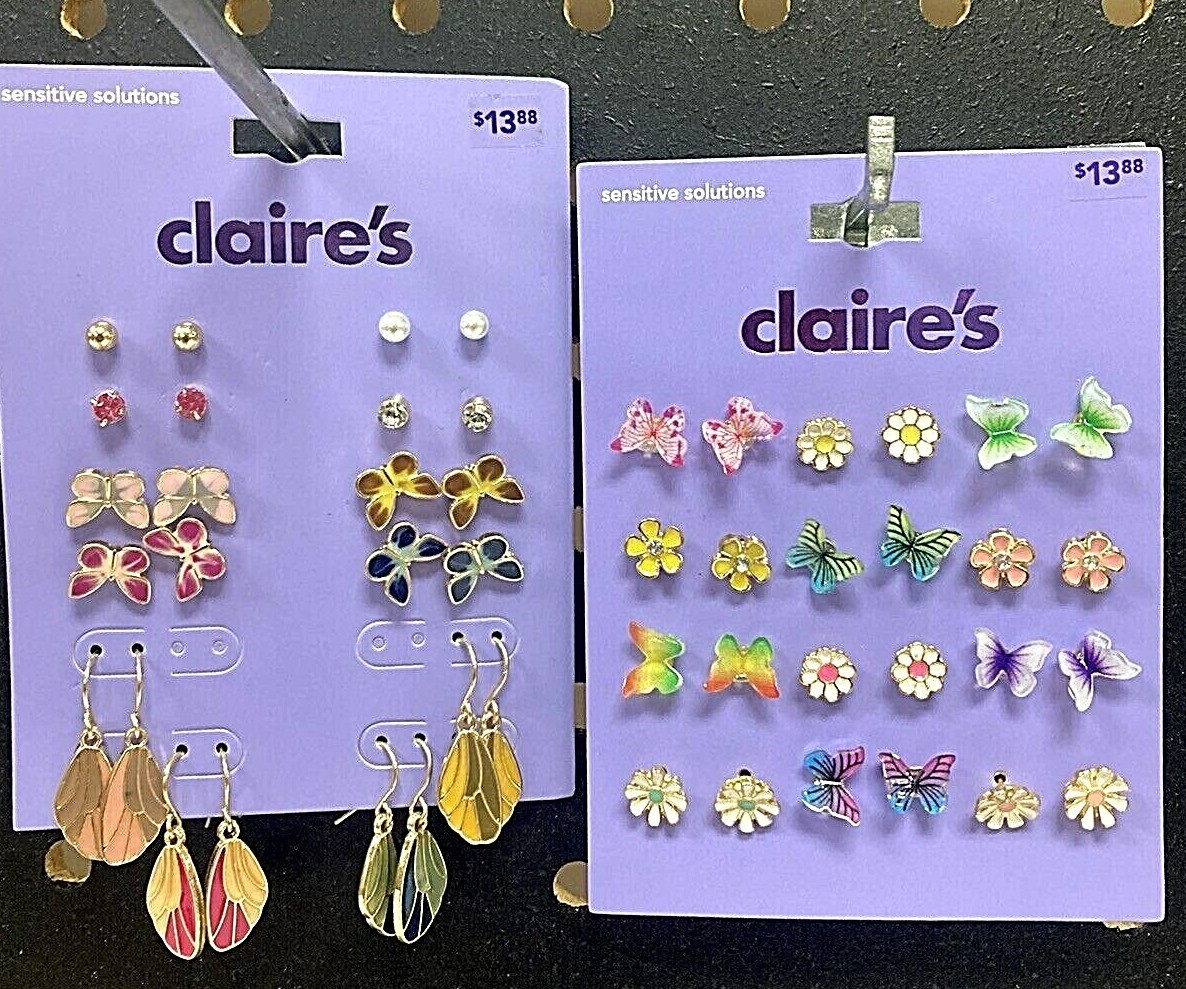 Claire’s Girls 12 Pairs of Earrings Choose Butterflies & Wings or Flowers