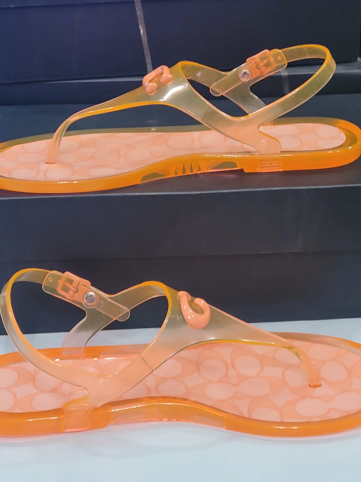 COACH Natalee Jelly Sandals SZ. 9B Orange Tangerine Logo Thong Sandals C3067 Ne