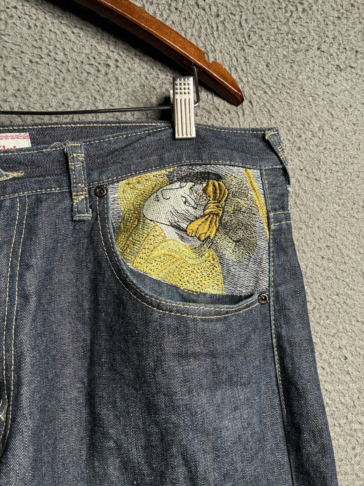 Vtg Martin Ksohoh Style Embroidered 38×34 Denim Jeans Wide Leg Baggy Broken Zip
