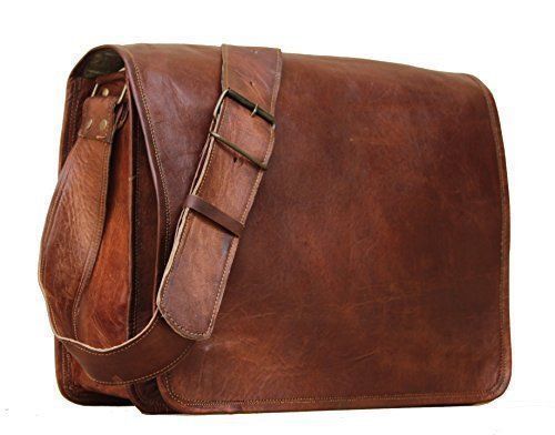 Men’s Genuine Vintage Leather 18″ Messenger Laptop Briefcase Satchel Brown Bag