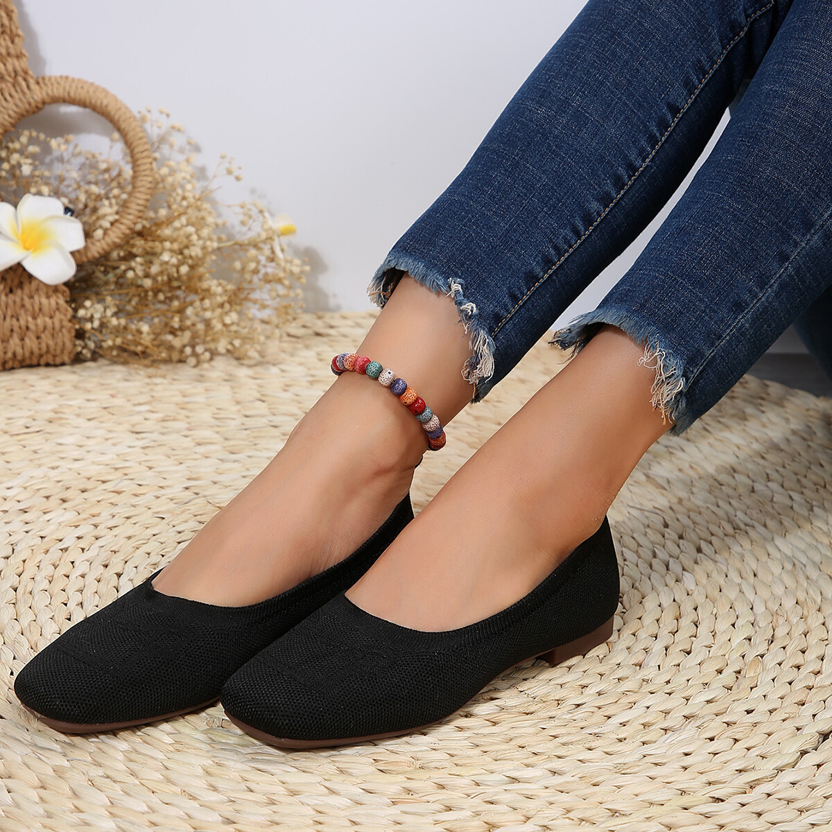Womens Ballet Flats Comfortable Soft Casual Square Toe Slip-Ons Casual Shoes New