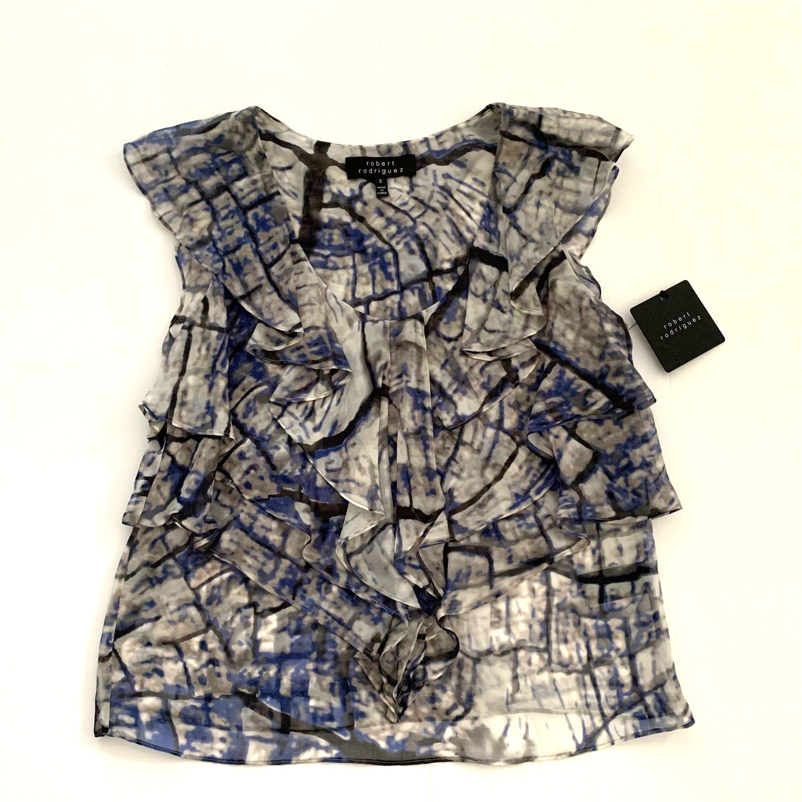 NWT Robert Rodriguez Silk Ruffle Tiered Animal Print Top Tank Blouse 2 0 XS $265