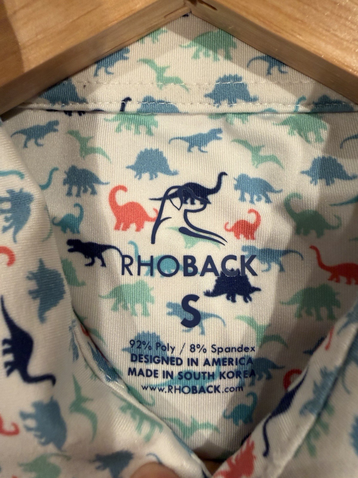 Rhoback Short Sleeve Performance Polo Shirt Mens Small All Over Dinosaur Print
