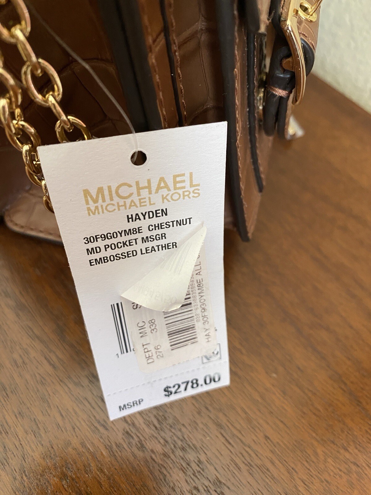MICHAEL Michael Kors Hayden Pocket Messenger Embossed Leather Handbag Chestnut