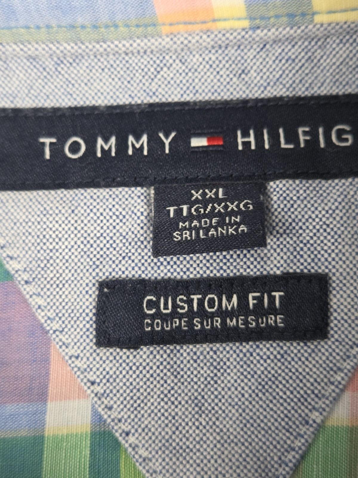 Tommy Hilfiger Mens 2XL Linen Blend Shirt Custom Fit Pastel Plaid Beach Cruise