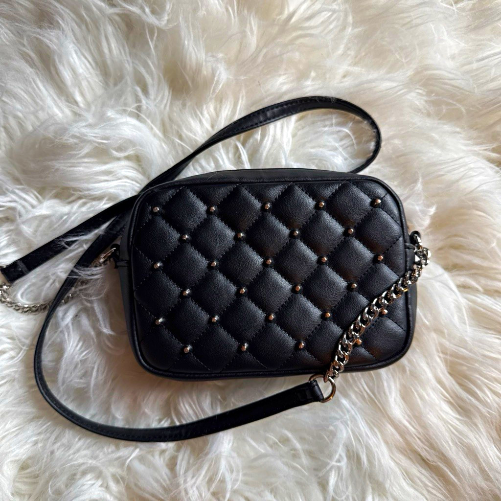 Rebecca Minkoff Black Small Quilted Studded Crossbody Bag Chain Strap Zip