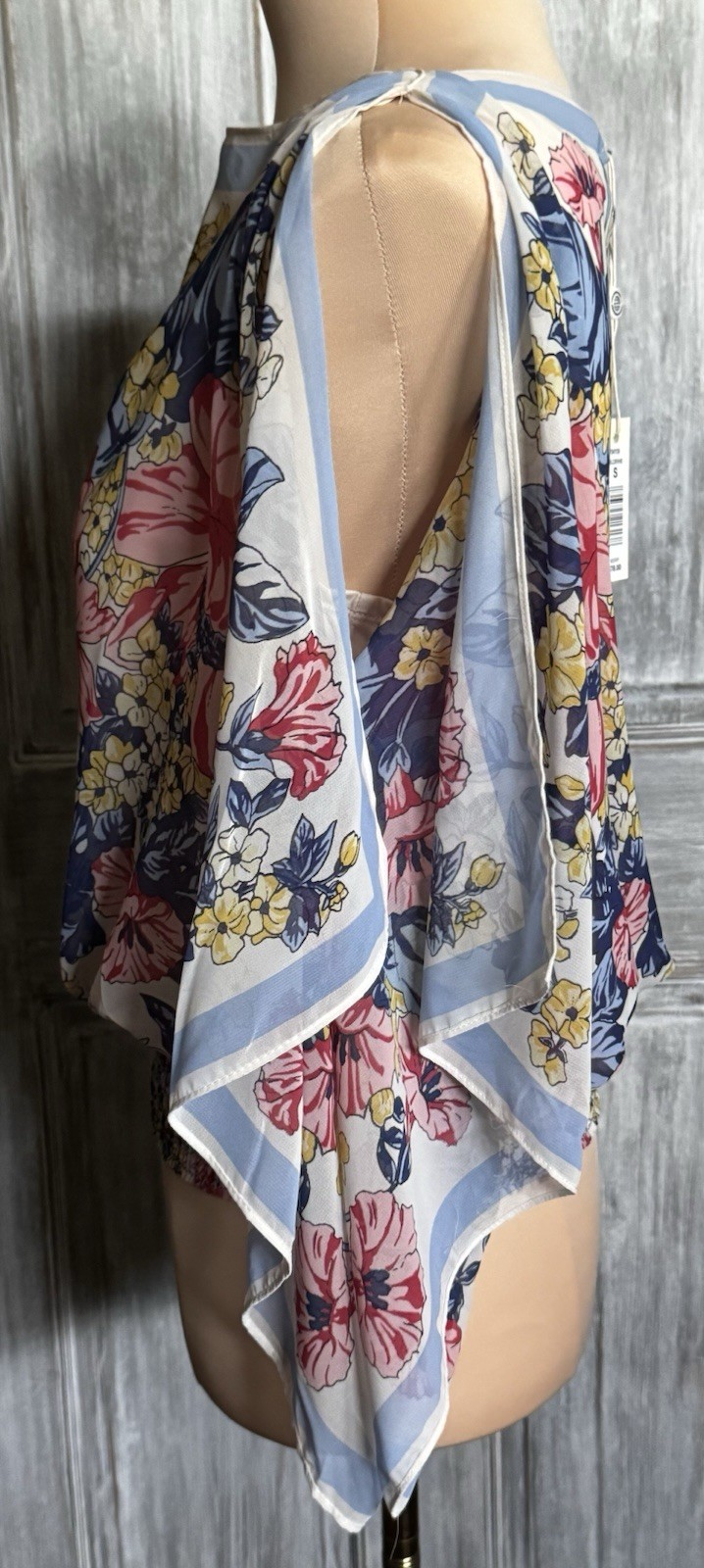 NWT Max Studio Floral Blouse Sheer Design Built-In Tank Top (Size: Small)