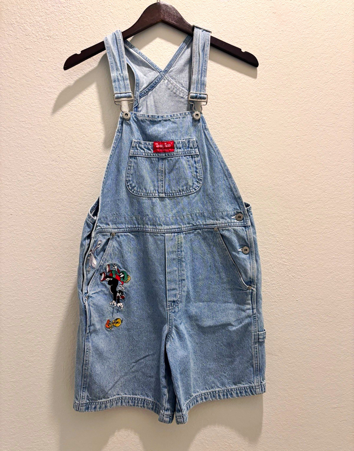 Warner Bros. Looney Tunes Denim Overall Romper Embroidered Blue Women’s S