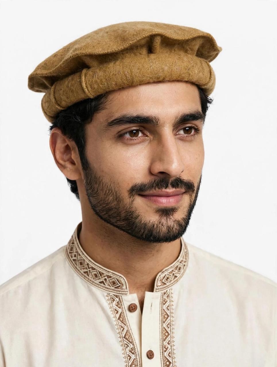 Handmade Pakol Wool Cap Afghan Pashtun Traditional Hat Mustard Camal Brown Color