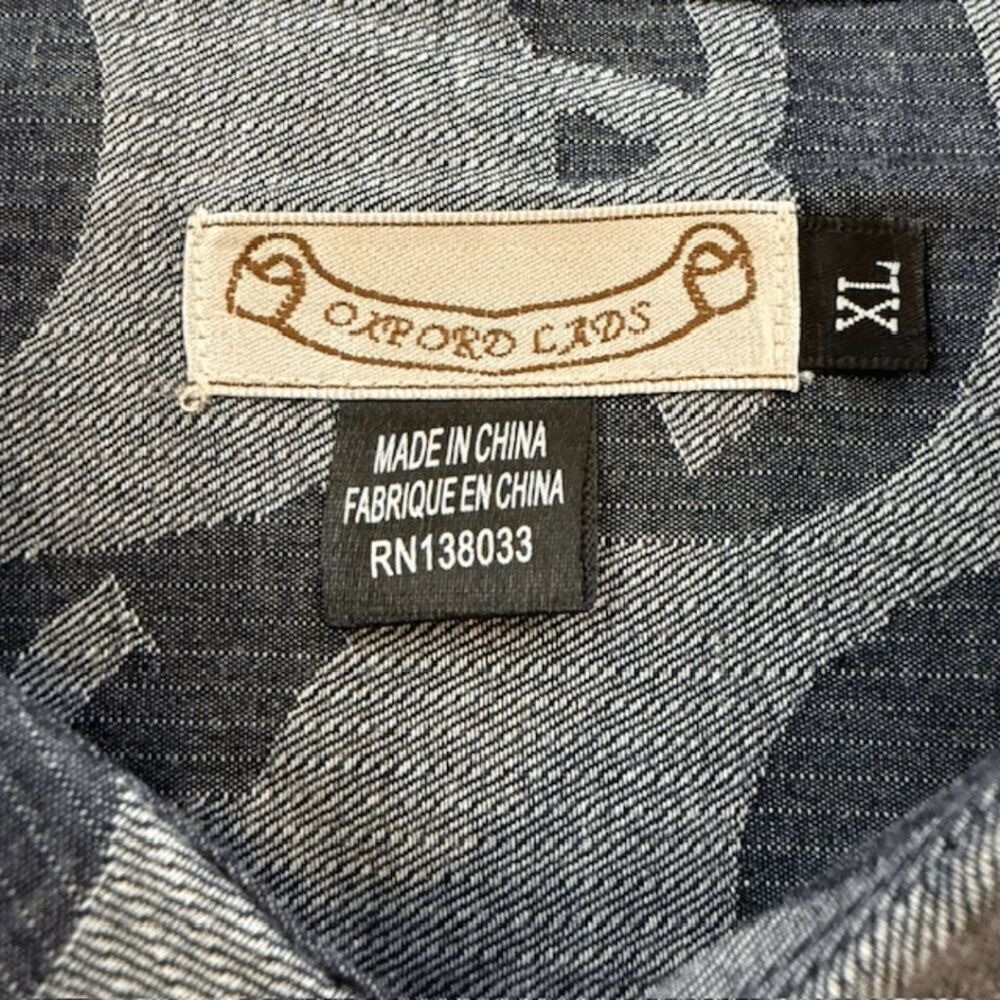 Oxford Lads Geometric Wavy Cotton Long Sleeve Button-Down Shirt Gray XL NWOT